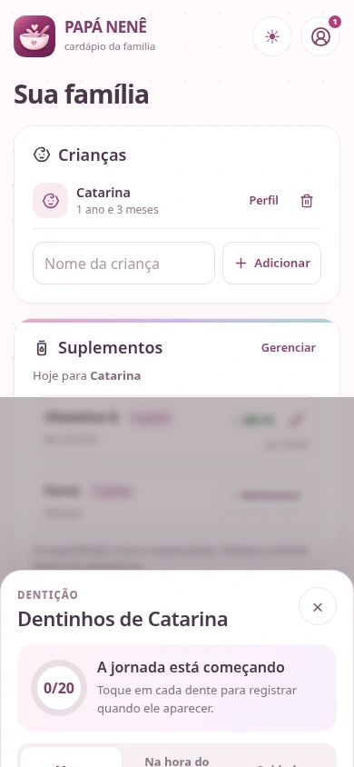 Tela real de Dentinhos do PAPÁ NENÊ