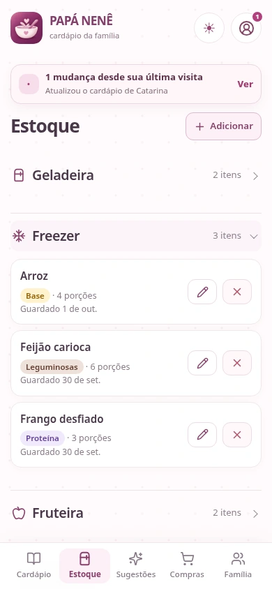 Tela real do estoque do PAPÁ NENÊ