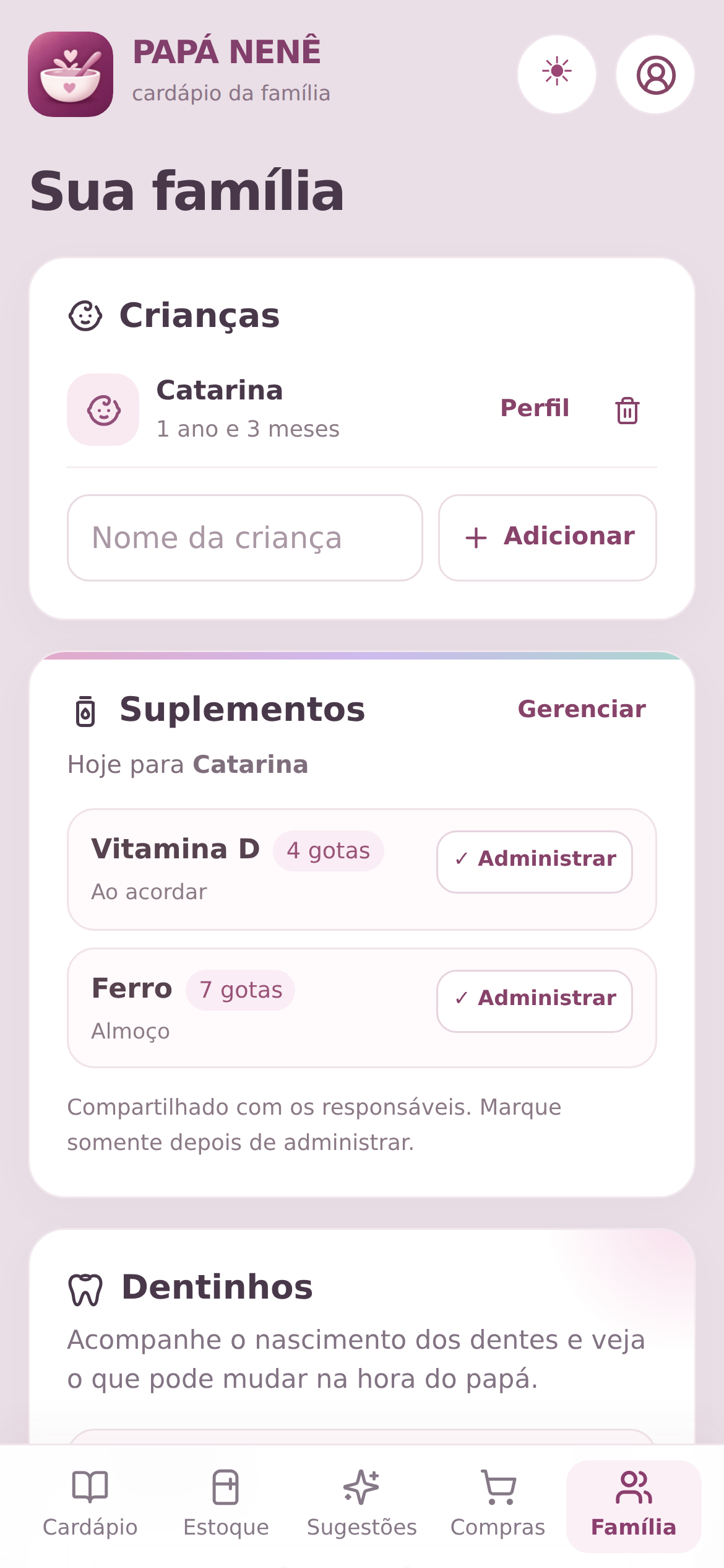 Área original da família, com criança, suplementos e responsáveis