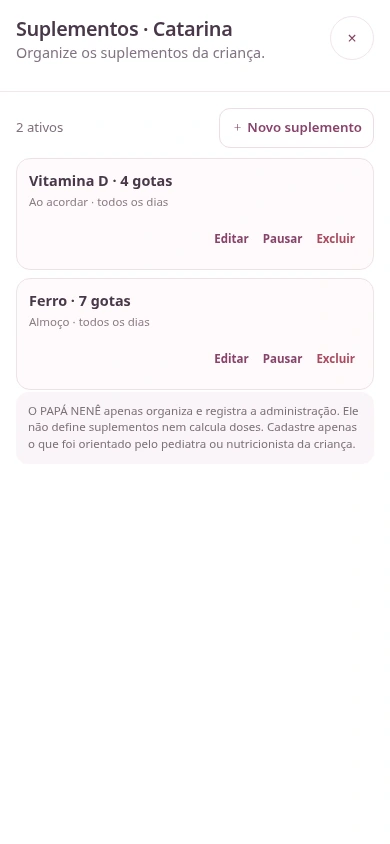 Tela real dos suplementos do PAPÁ NENÊ